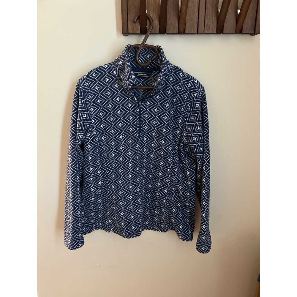 Land's End Blue Geometric Fleece 1/4 Zip Pullover Sweater Women's Small